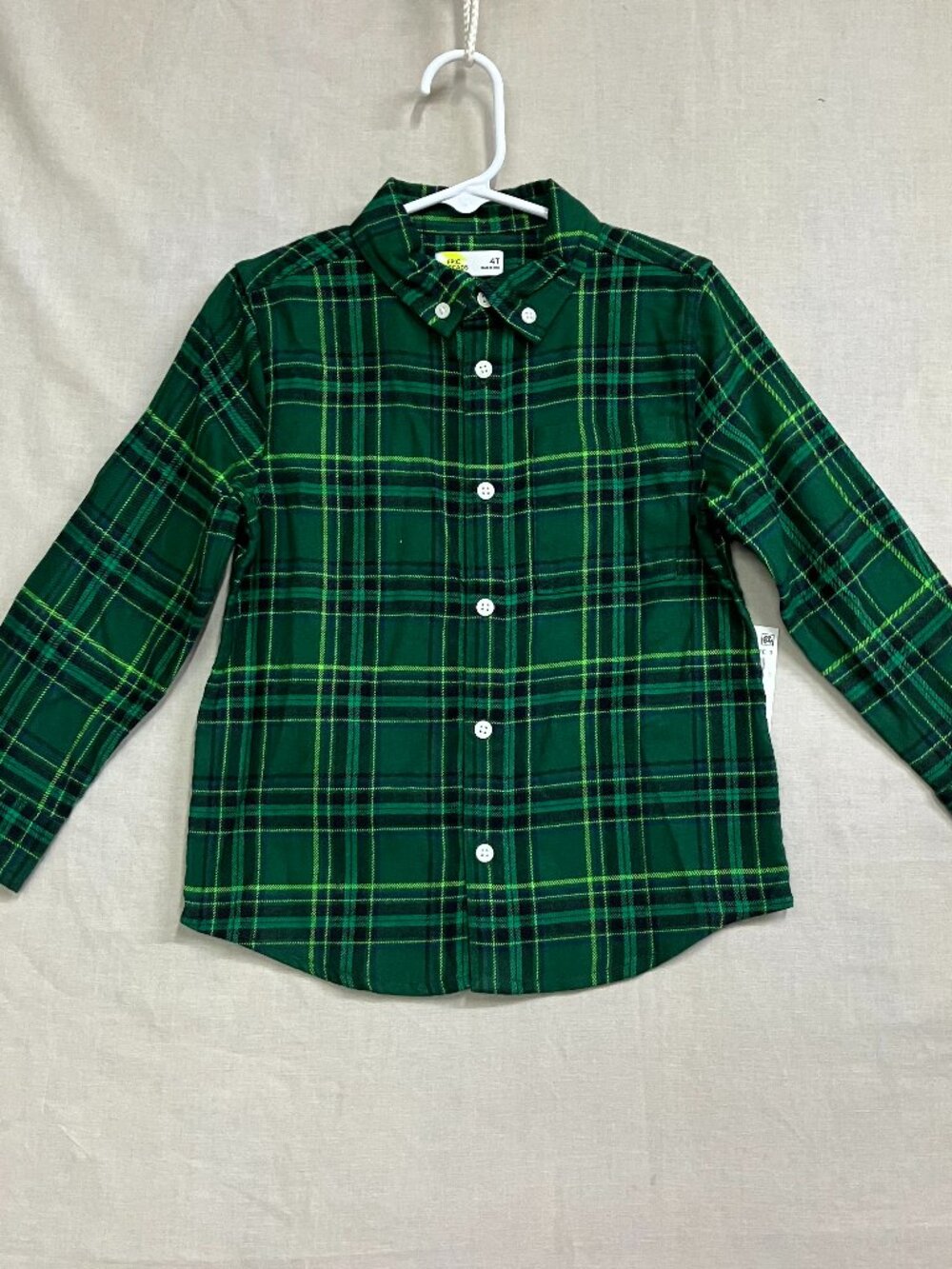 Epic Threads Toddler Boys Plaid Flannel Button Up Shirt 4T Green Long Sleeve